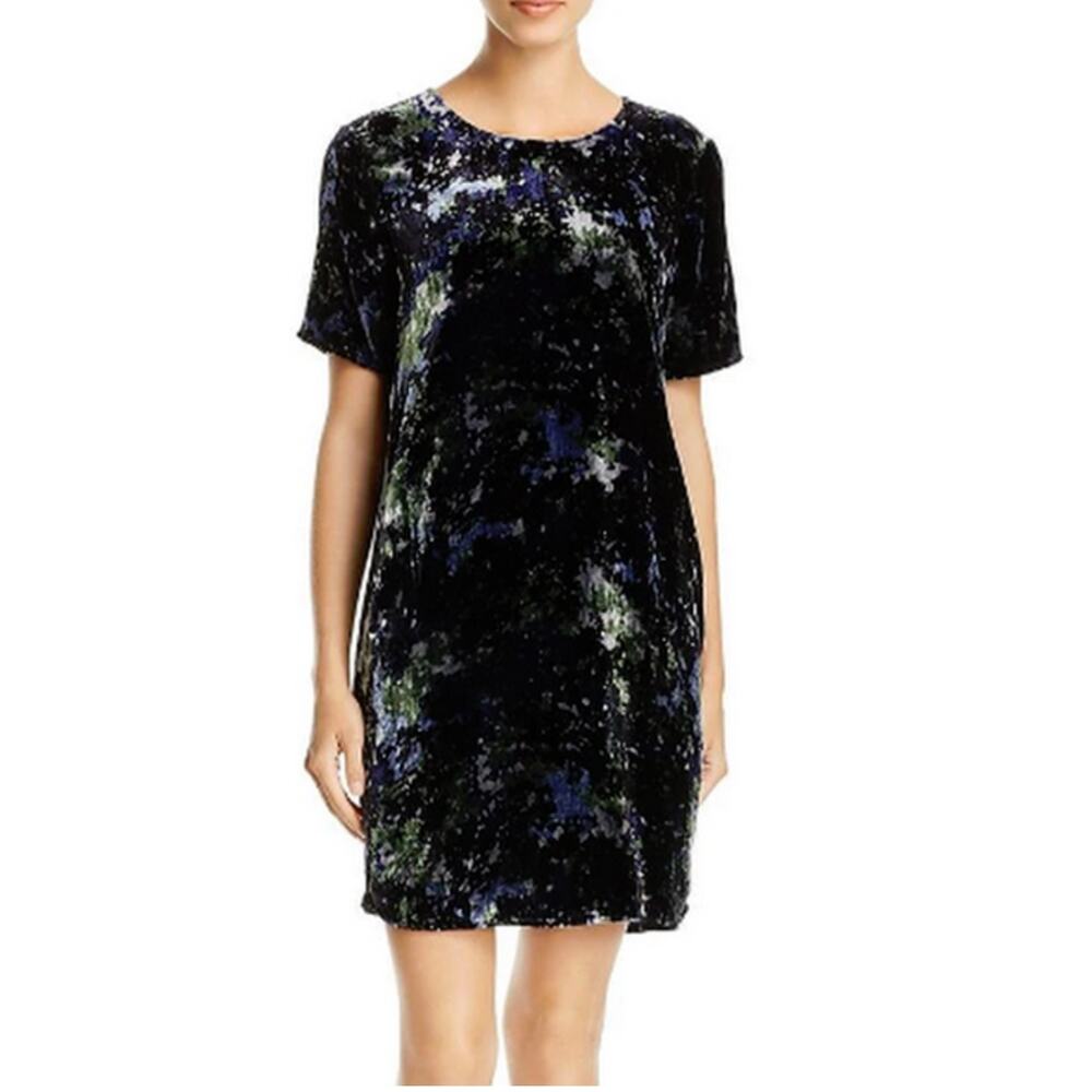 Eileen Fisher Silk Blend Velvet Shift Dress M Midnight Quiet Luxury Holiday Chic